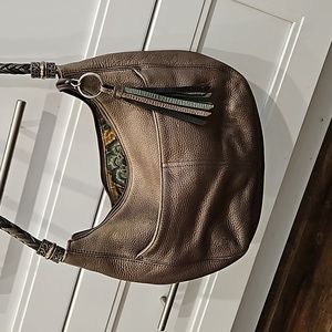 Brighton handbag  brown metallic nuetral with Heart Tassel